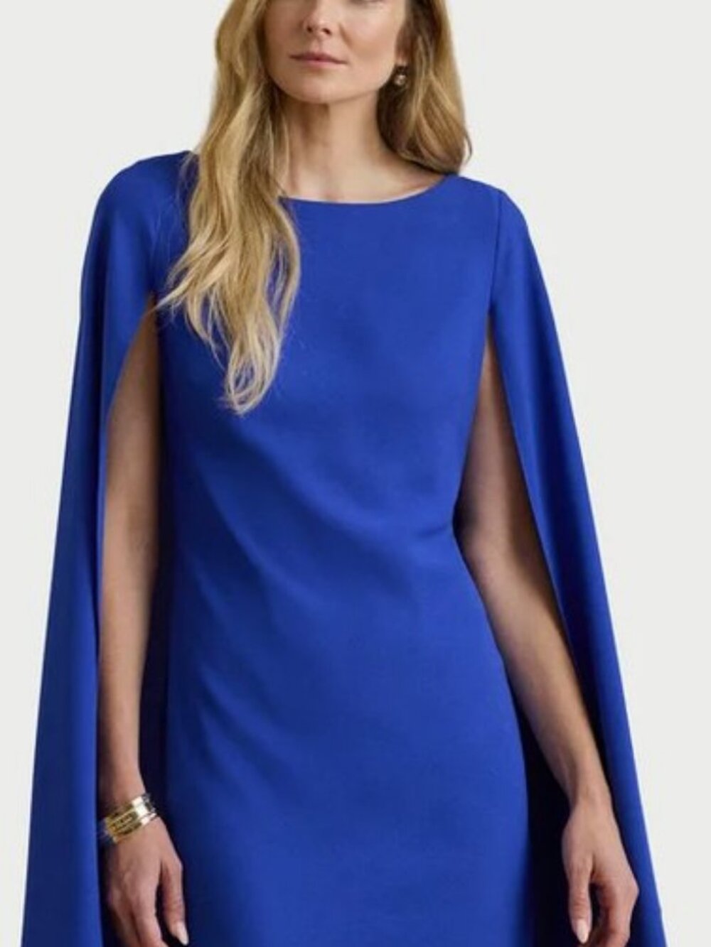 Lauren Ralph Lauren Dress Womens 10 Blue Cape Sleeve Shift Mini Resort $195